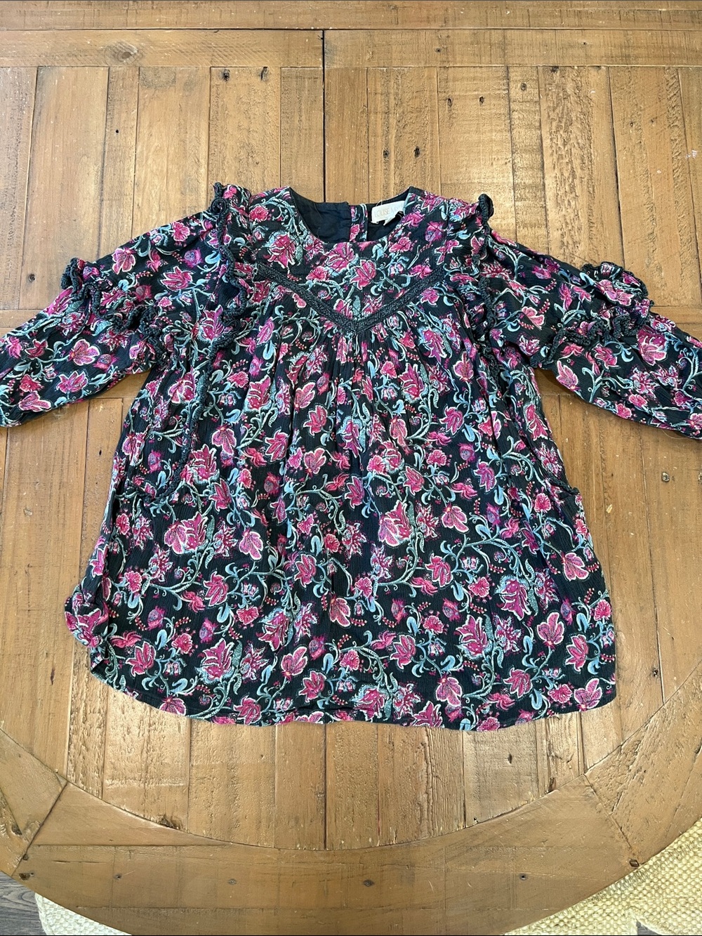 Louise Misha Lara charcoal wildflowers long sleeve mini dress girls 6 ruffles